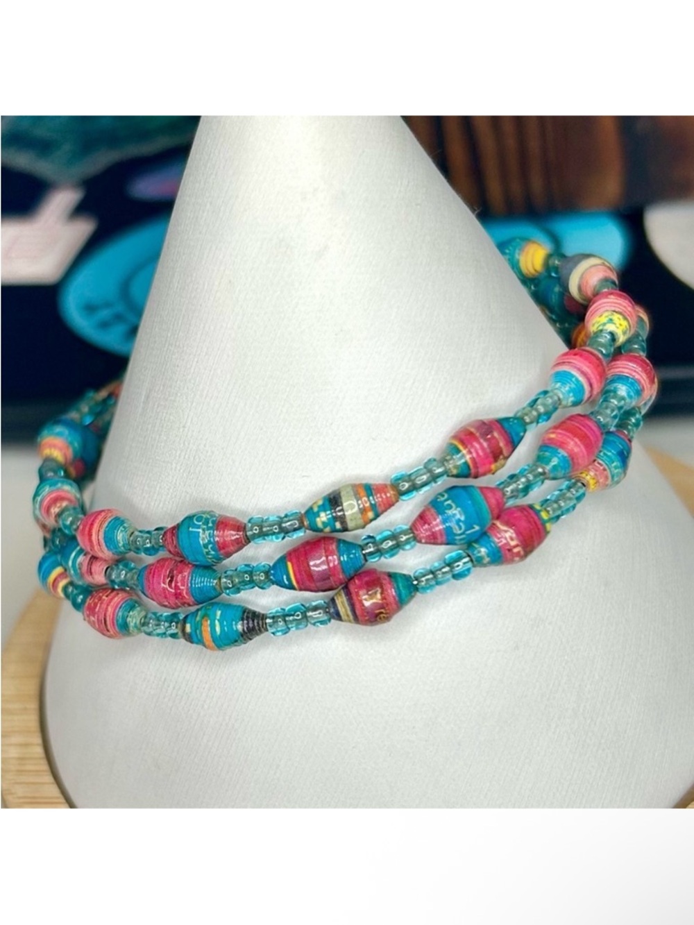 Handmade Boho Paper Bead Wrap Bracelet